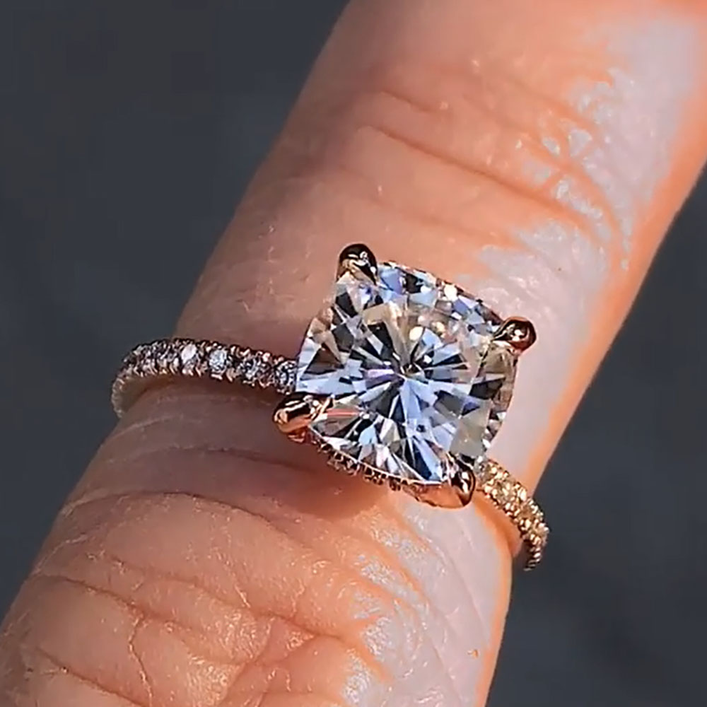 Moissanite Engagement Ring 1 Carat - Custom Solid 14K Rose Gold Women