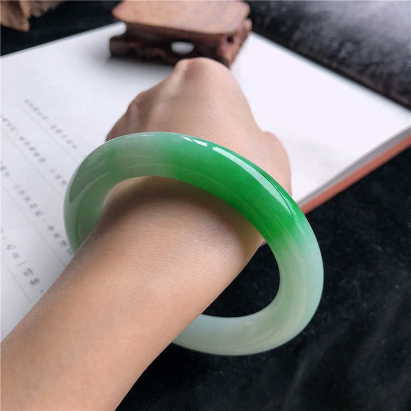 Bracelets - Natural Burmese Jadeite Bracelet, Ice-Waxy Type,