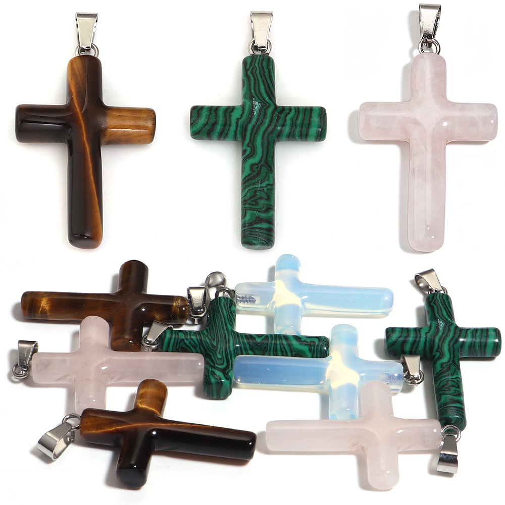1PC Natural Stone Cross Shape  - Crystal Pendant Necklace Natural Stone ulasan dan harga