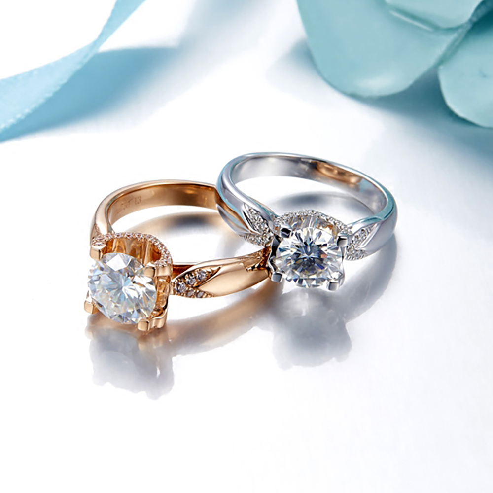Custom Solid 18K Au750 White G - Moissanite Engagement Ring 1 Carat ulasan dan harga