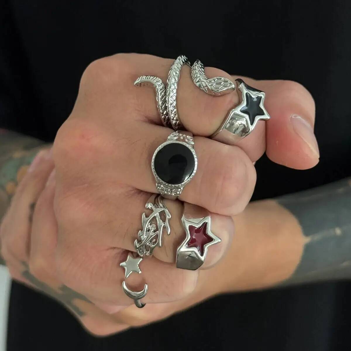 KunJoe 6Pcs New Goth Snake Ope - Vintage Punk Knuckle Rings Set ulasan dan harga