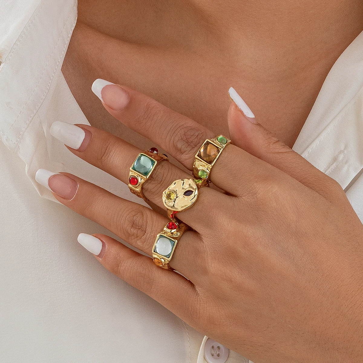 4Pcs/Set Vintage Colorful Crys - Vintage Punk Knuckle Rings Set ulasan dan harga