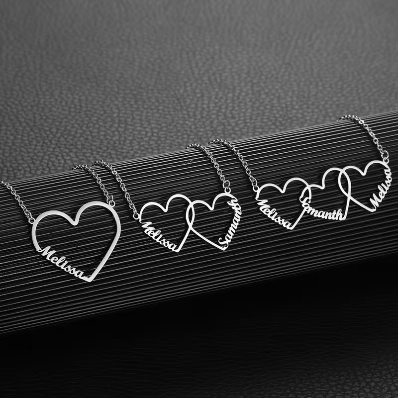 Custom Interlocking Heart Name - Custom Name Necklace Stainless Steel ulasan dan harga
