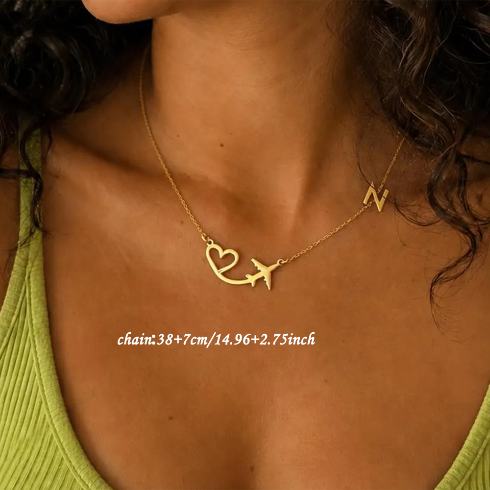 Personalized Heart Airplane In - Custom Name Necklace Stainless Steel ulasan dan harga