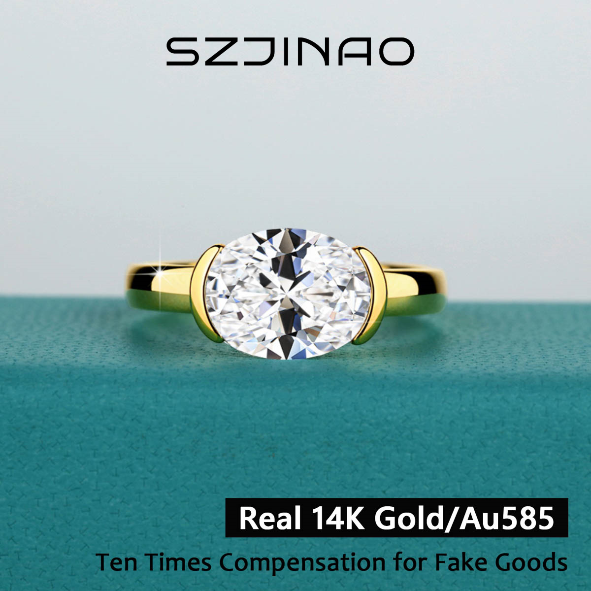 14K Gold Certified Oval Cut Mo - Moissanite Engagement Ring 1 Carat ulasan dan harga