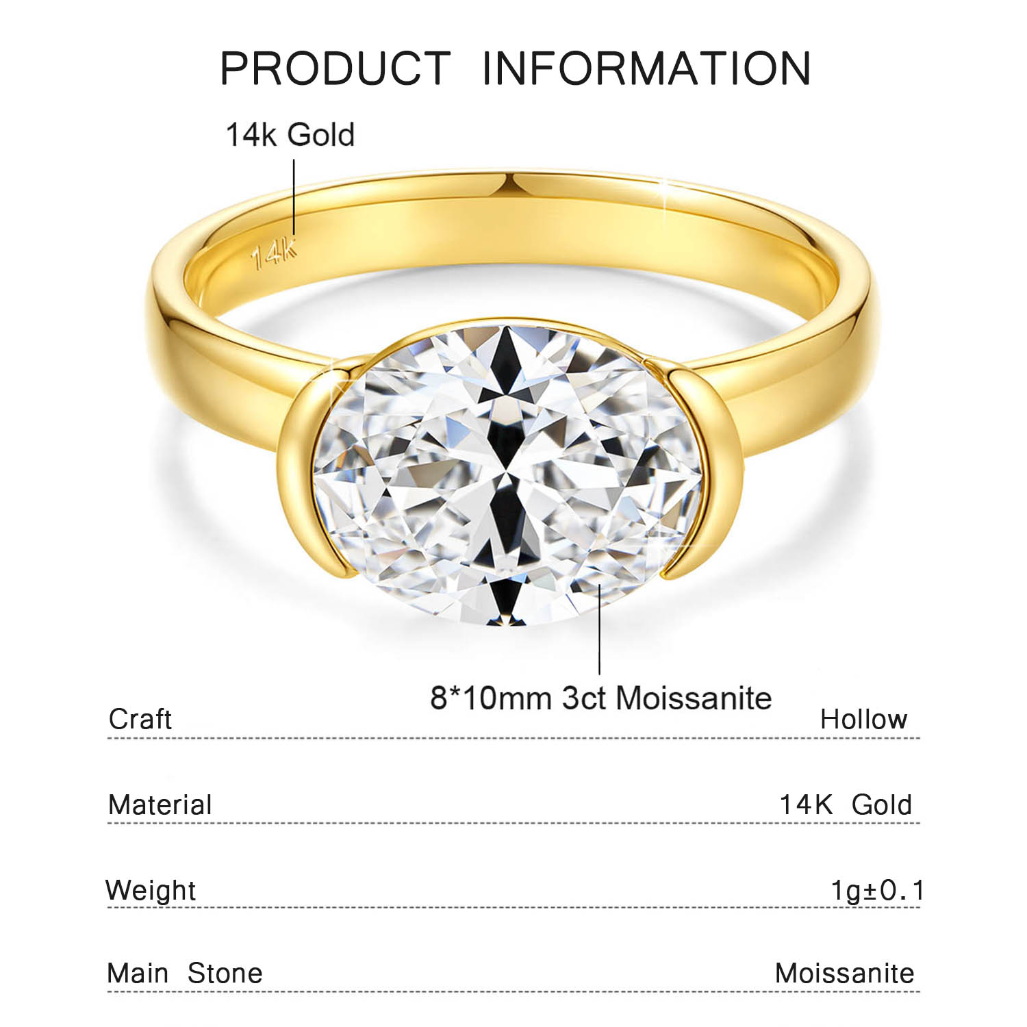 14K Gold Certified Oval Cut Mo - Moissanite Engagement Ring 1 Carat ulasan dan harga