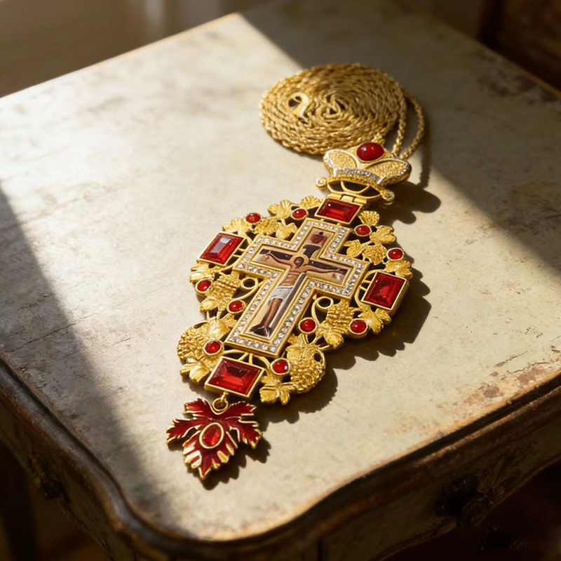 New Premium Red Jewel Gold Ort - Cross Pendant Necklace Gold ulasan dan harga