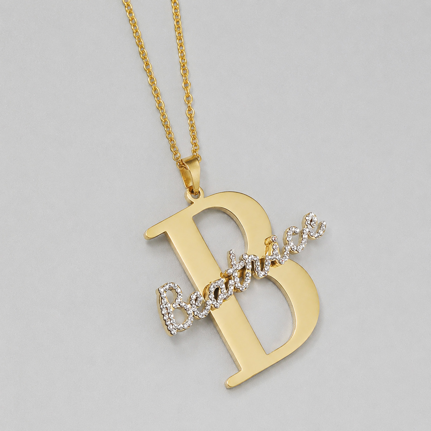 Qitian Custom Diamond Name Ini - Initial Letter Necklace 18K Gold ulasan dan harga