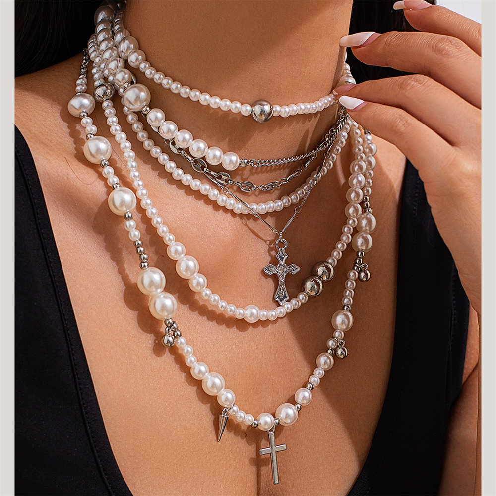 Multi-layer Imitation Pearl Be - Layered Pendant Necklace Aesthetic ulasan dan harga