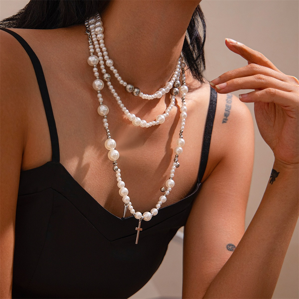 Multi-layer Imitation Pearl Be - Layered Pendant Necklace Aesthetic ulasan dan harga