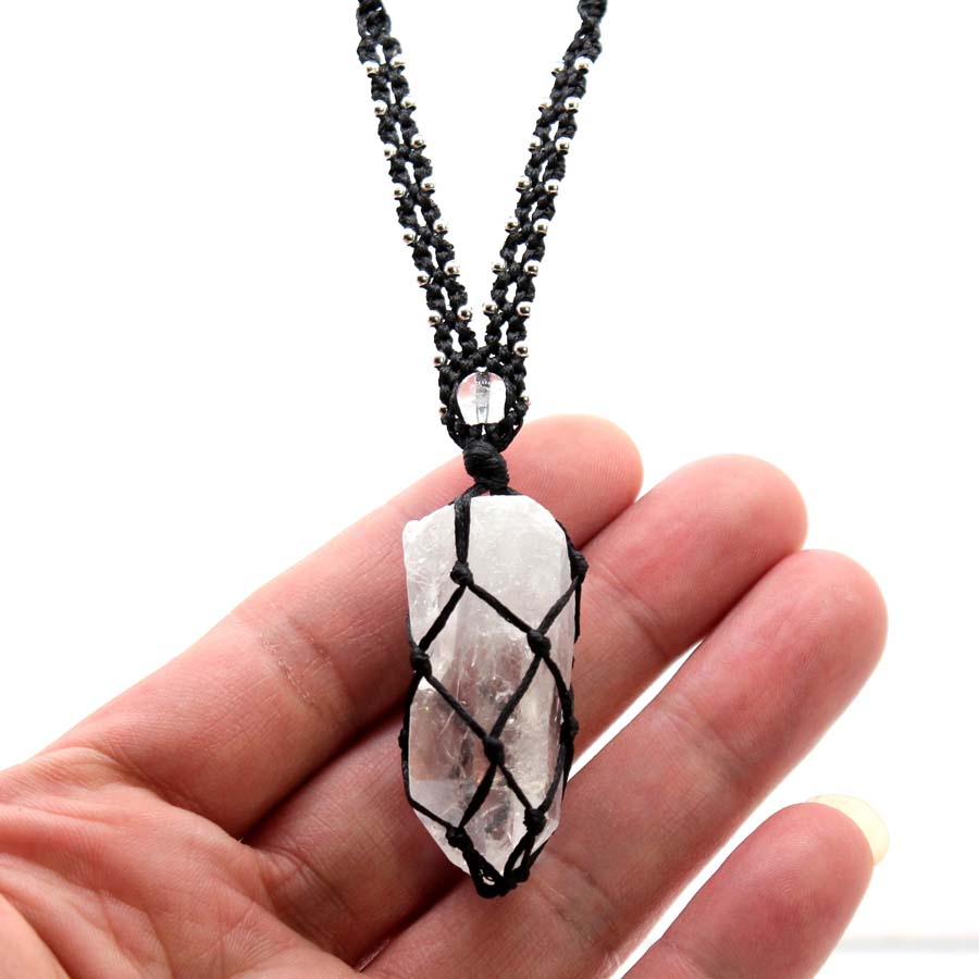 Crystal Quartz Macrame Braided - Crystal Pendant Necklace Natural Stone ulasan dan harga
