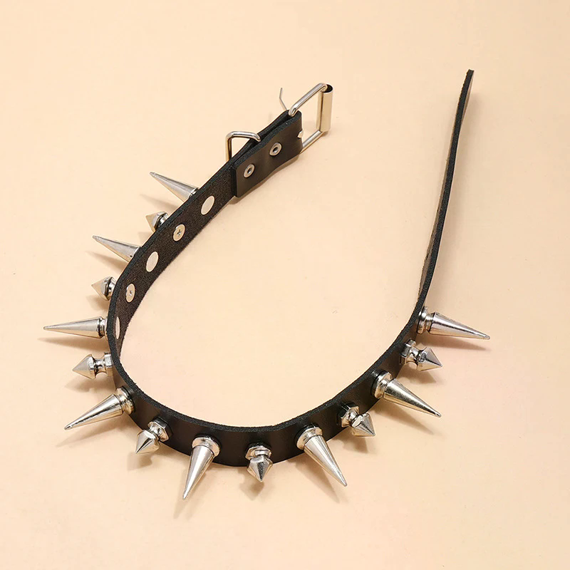 Long Spike Choker Punk Faux Le - Goth Punk Spike Choker ulasan dan harga