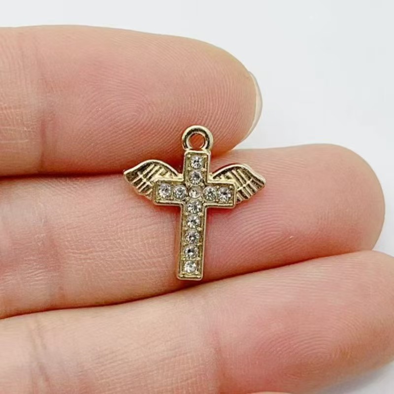 10pcs Diamond studded Gold Cro - Cross Pendant Necklace Gold ulasan dan harga