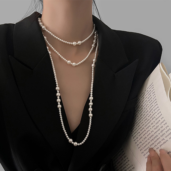 Vintage Long Multi Layered Pea - Pearl Choker Necklace Vintage ulasan dan harga