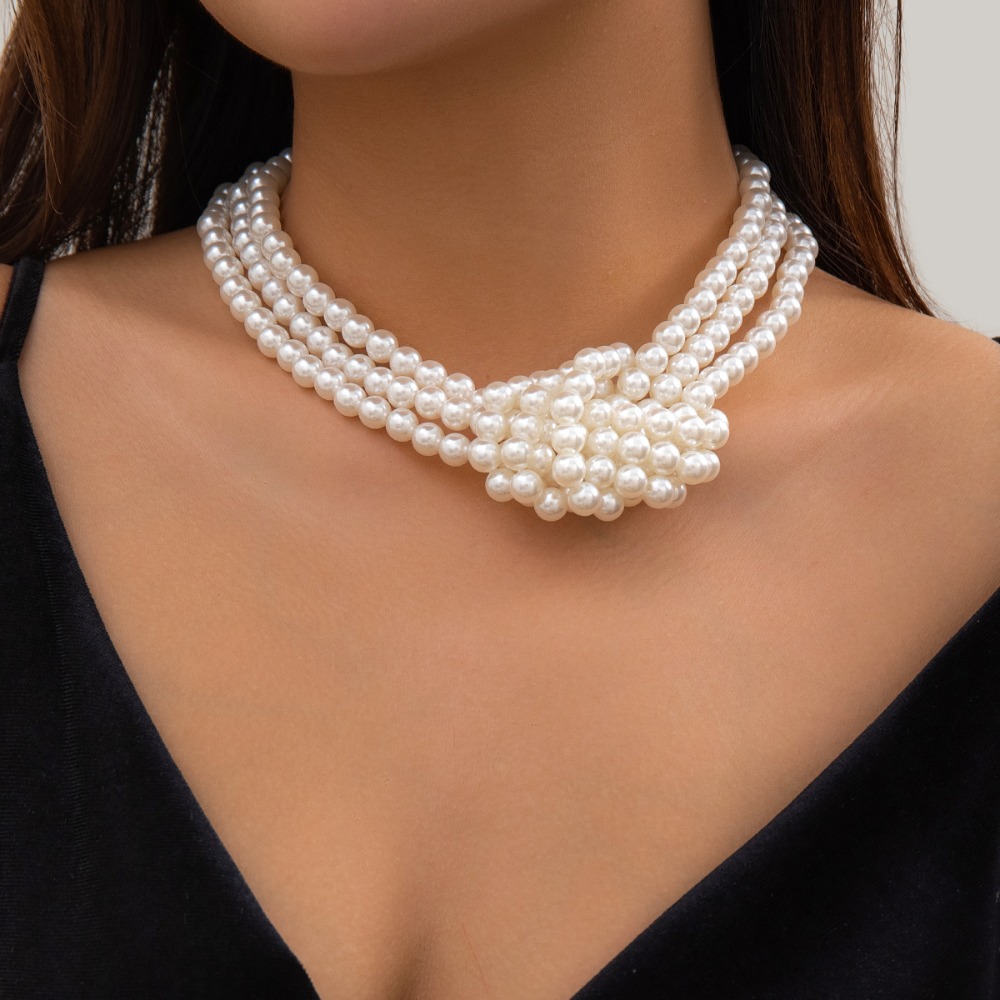 Fashion Retro Black White Stit - Pearl Choker Necklace Vintage ulasan dan harga