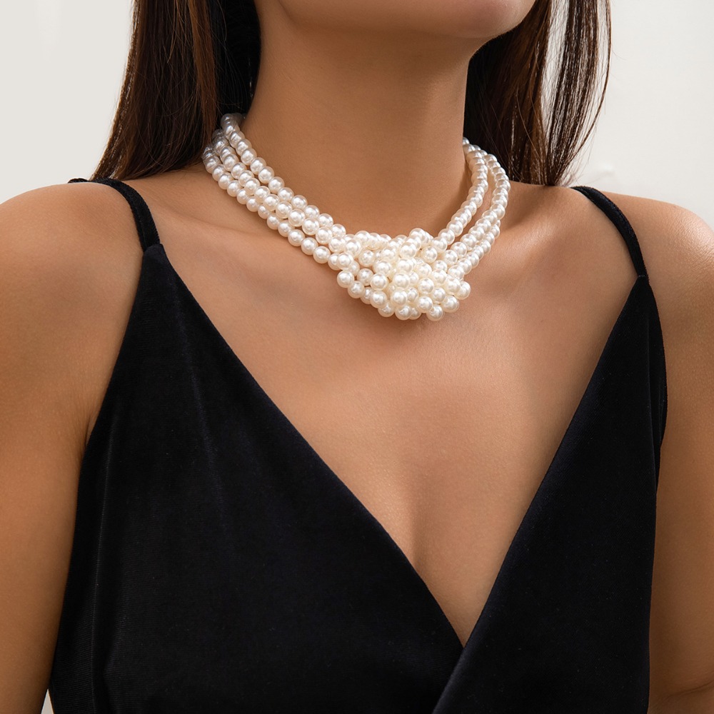Fashion Retro Black White Stit - Pearl Choker Necklace Vintage ulasan dan harga