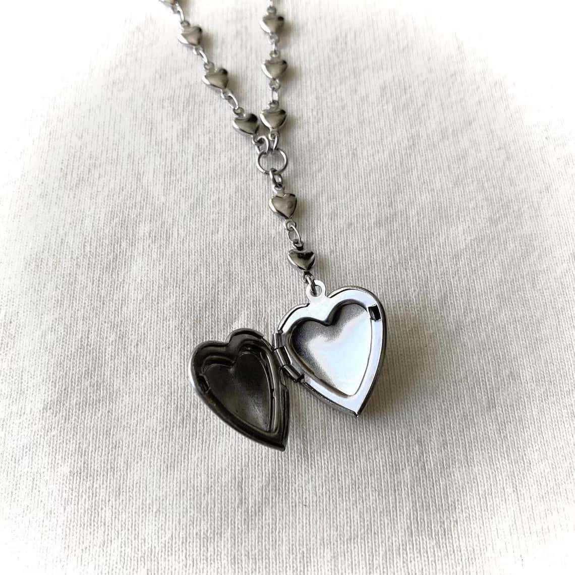 Rosary Lariat Chain Necklace w - Heart Locket Necklace Photo ulasan dan harga