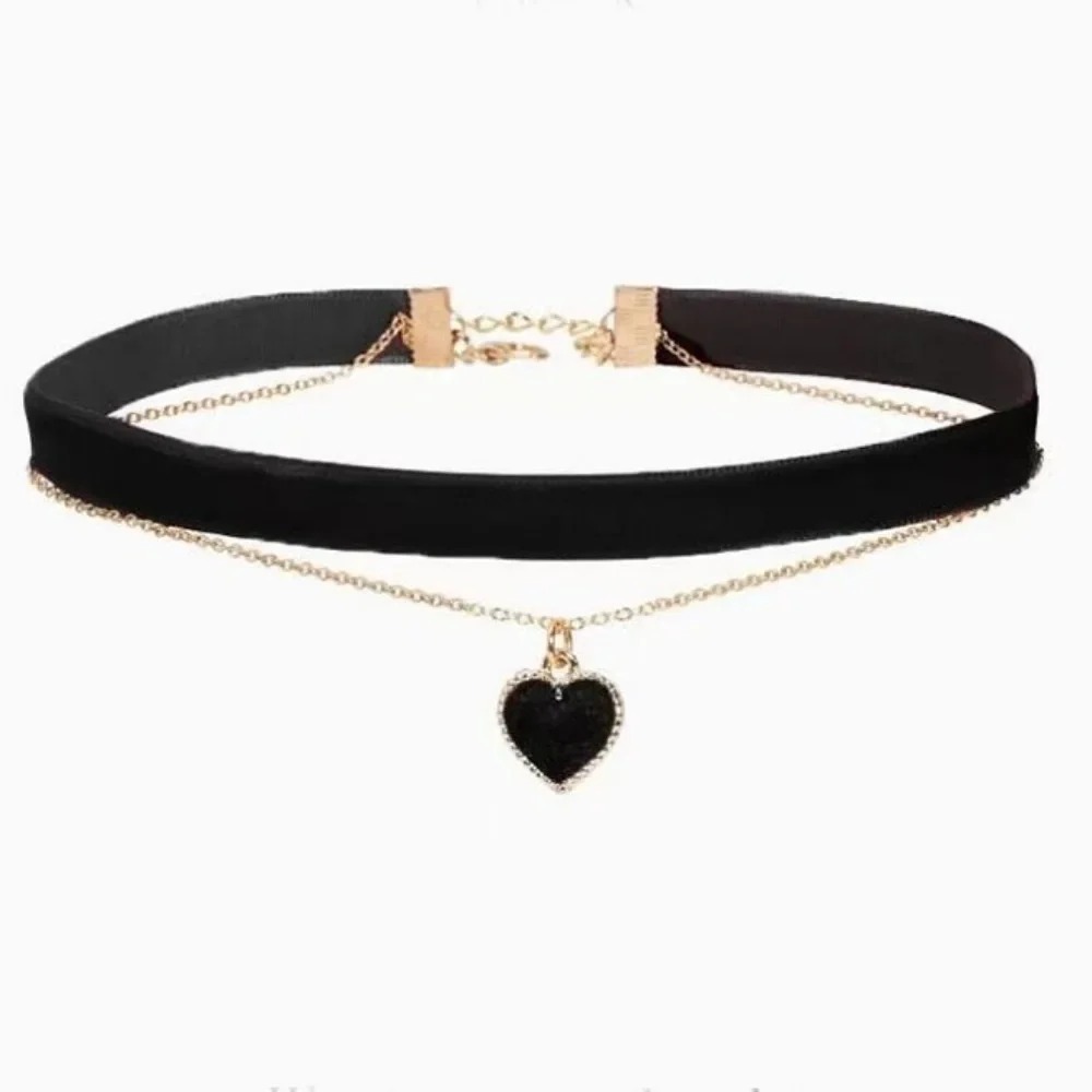 Multi Layer Black Peach Heart  - Layered Pendant Necklace Aesthetic ulasan dan harga