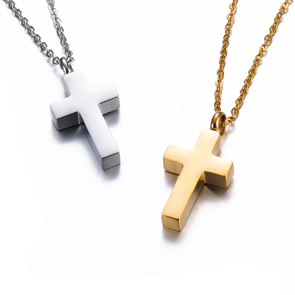 Stainless Steel Cremation Cros - Cross Pendant Necklace Gold ulasan dan harga