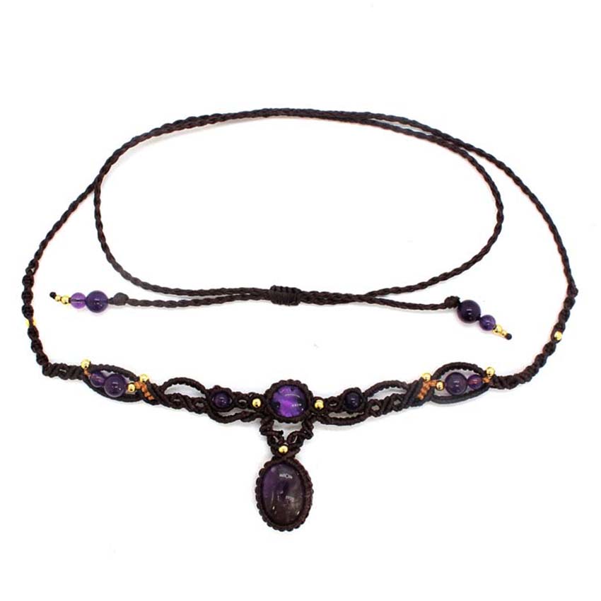 Crystal Braided Macrame Stone  - Crystal Pendant Necklace Natural Stone ulasan dan harga