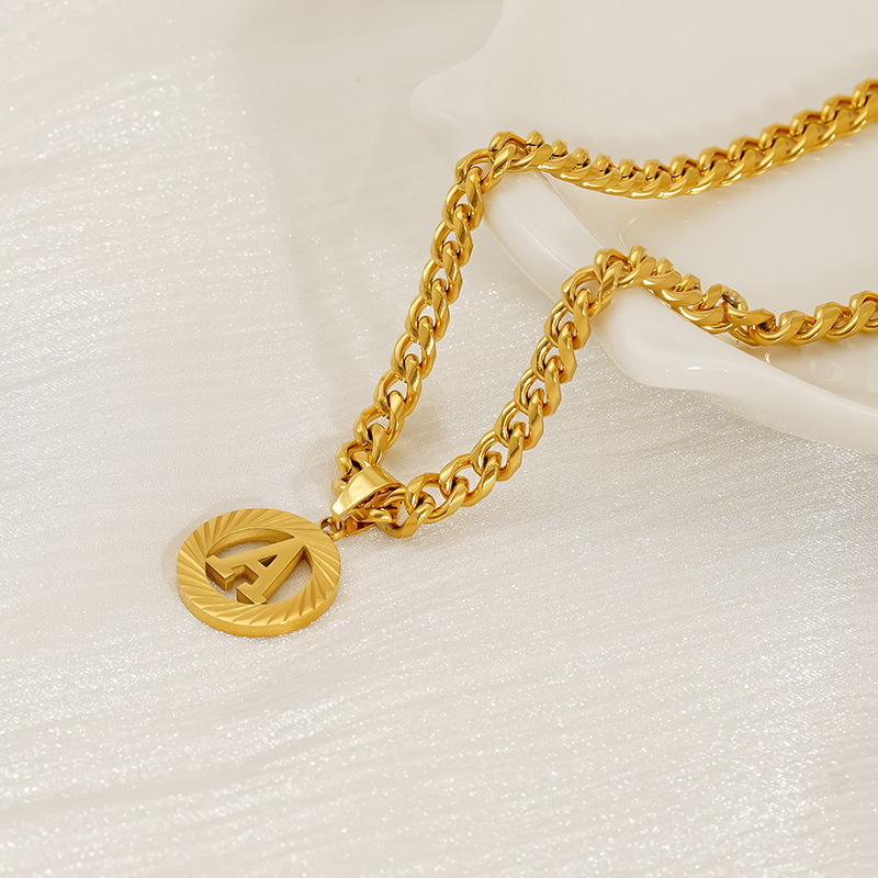 Stainless Steel 5MM Cuban Chai - Initial Letter Necklace 18K Gold ulasan dan harga