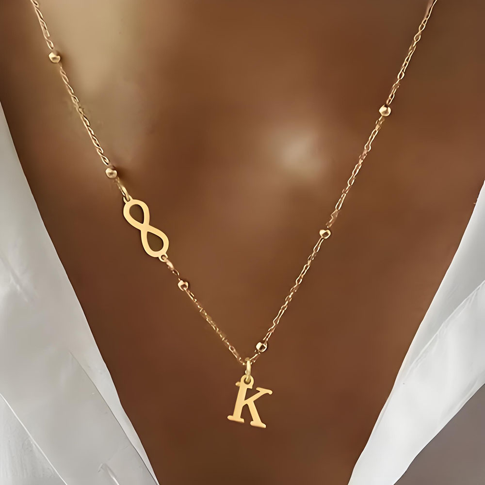 Custom Infinity Symbol Initial - Initial Letter Necklace 18K Gold ulasan dan harga