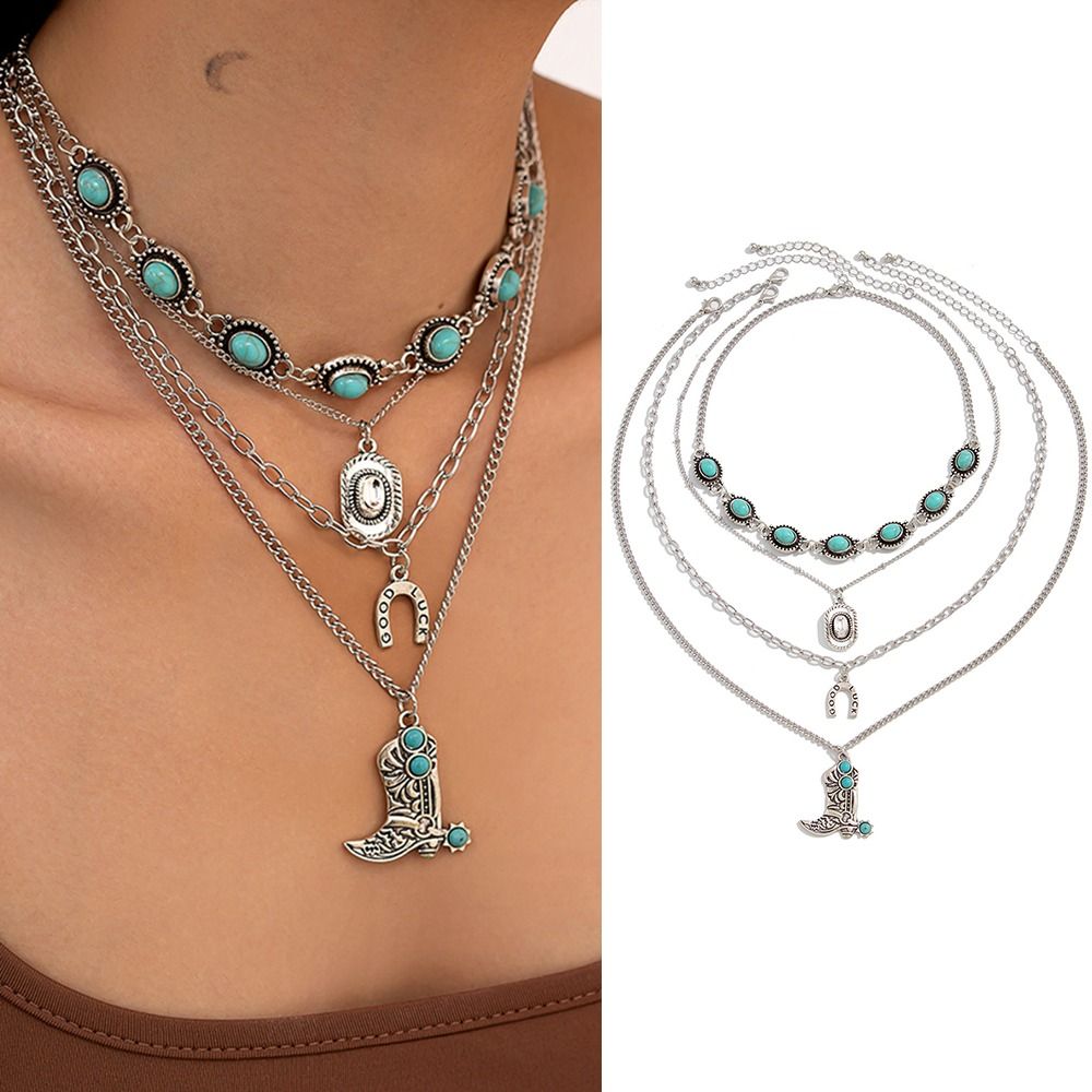 Cowboy Boot Pendant Turquoise  - Layered Pendant Necklace Aesthetic ulasan dan harga