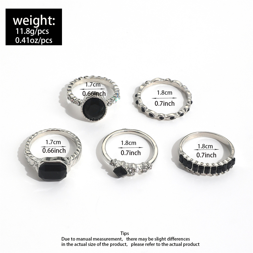 Retro Black Crystal Stone Ring - Vintage Punk Knuckle Rings Set ulasan dan harga