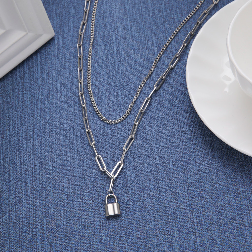 Unift Aesthetic Padlock Pendan - Layered Pendant Necklace Aesthetic ulasan dan harga