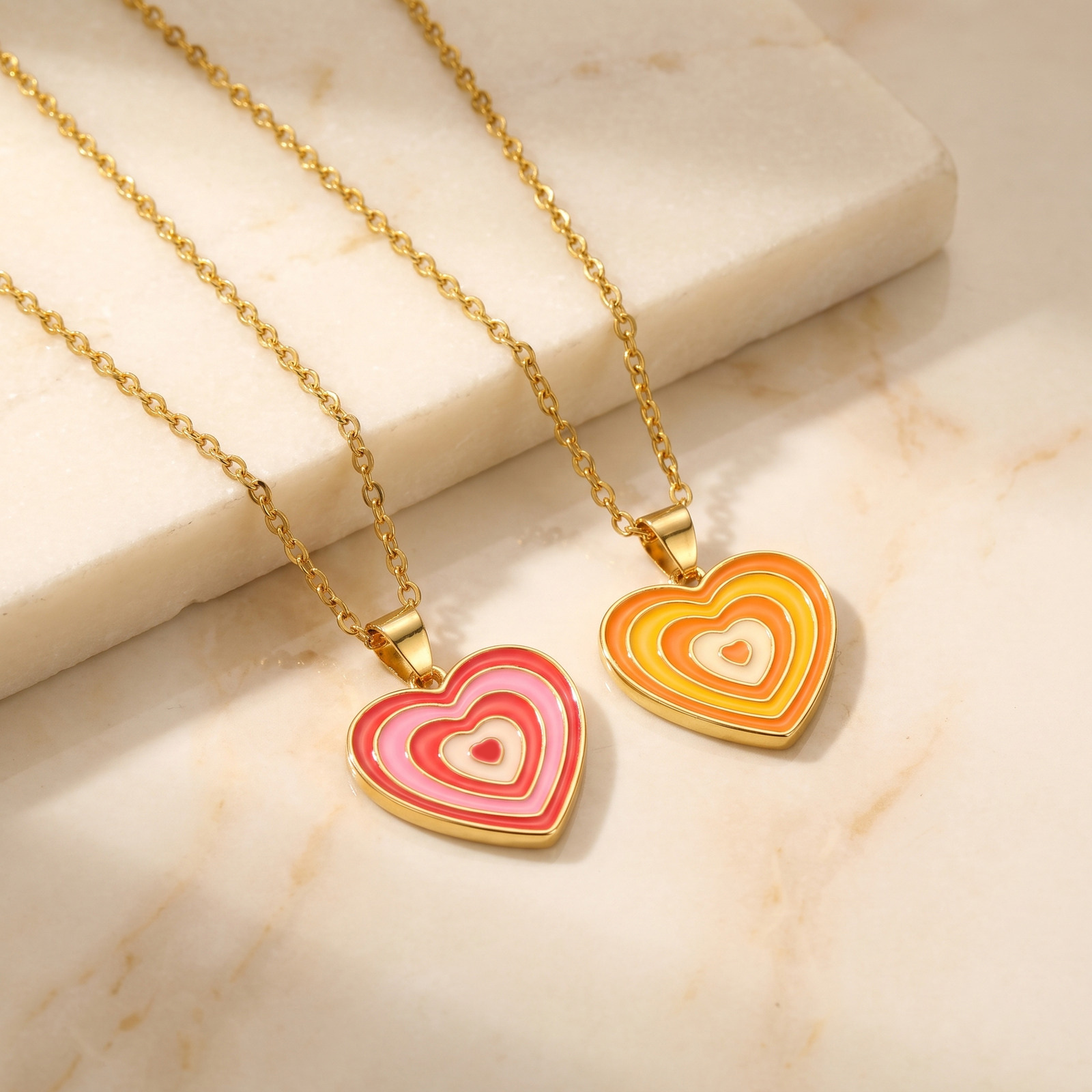 Y2K Style Layered Enamel Heart - Layered Pendant Necklace Aesthetic ulasan dan harga