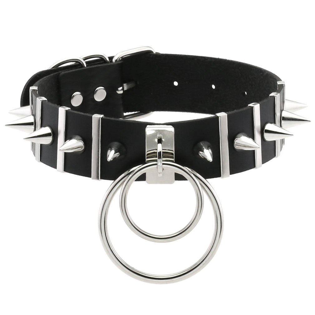Big Spikes Choker Leather Coll - Goth Punk Spike Choker ulasan dan harga