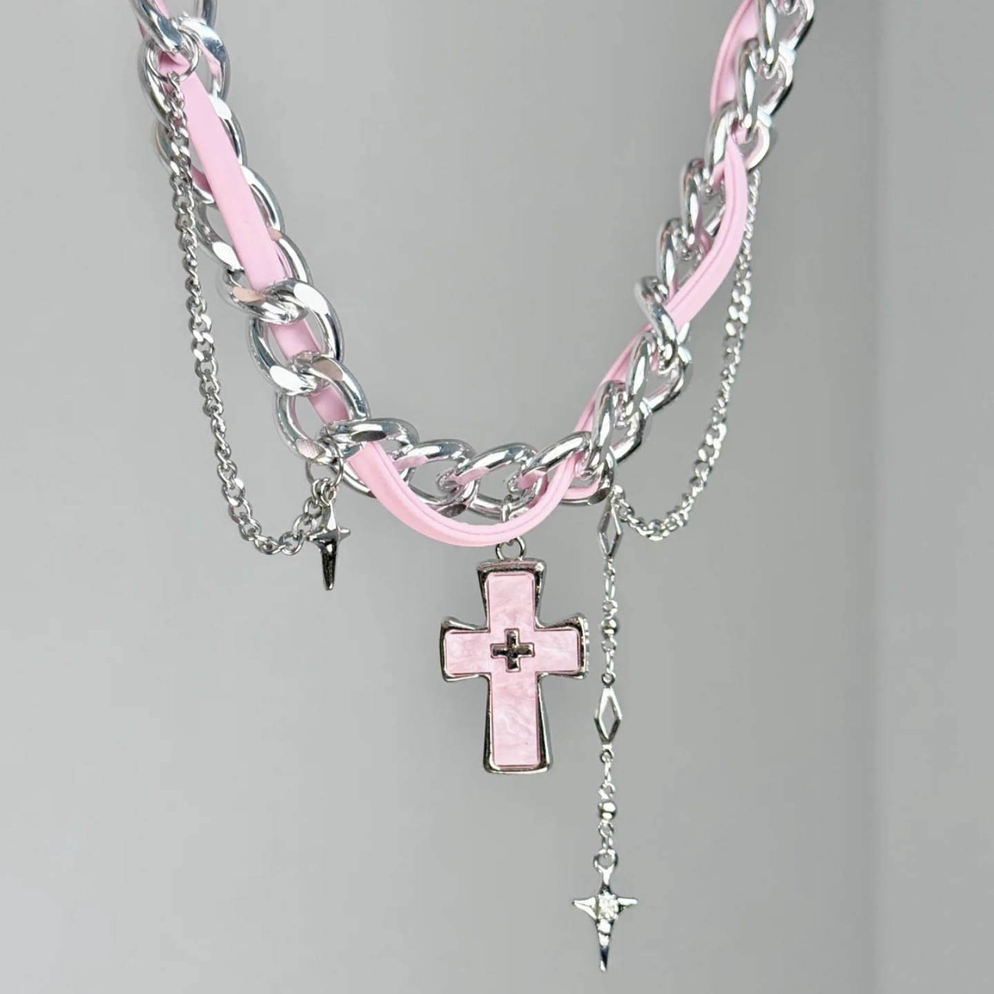 Y2k Grunge Aesthetic Multi Lay - Layered Pendant Necklace Aesthetic ulasan dan harga