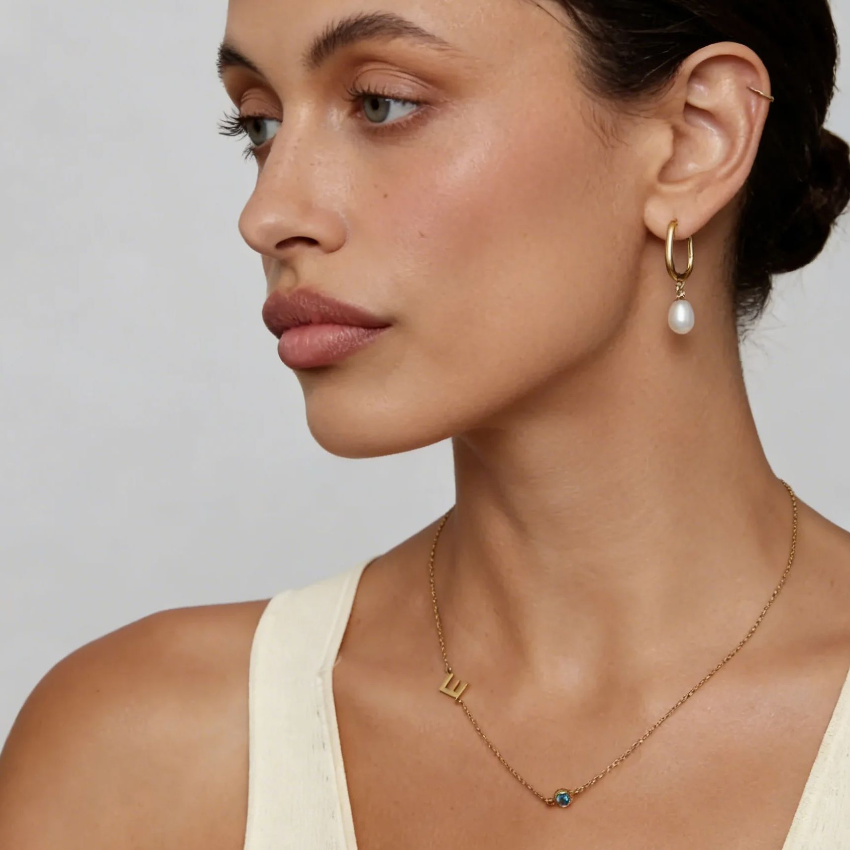 Side Set Initial Birthstone Ne - Initial Letter Necklace 18K Gold ulasan dan harga