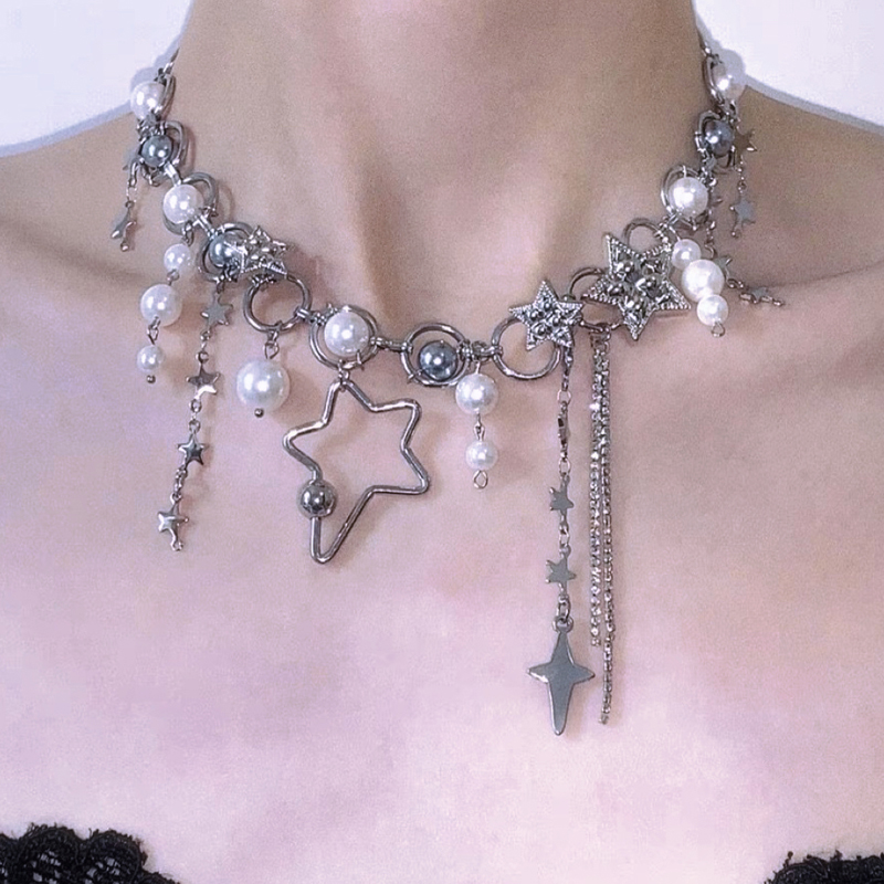 Y2K Jewelry Pearl Splicing Sta - Pearl Choker Necklace Vintage ulasan dan harga