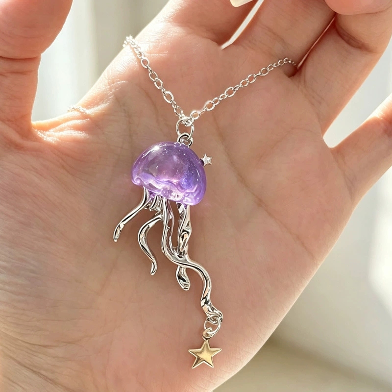 Cute Purple Jellyfish Ocean St - Layered Pendant Necklace Aesthetic ulasan dan harga