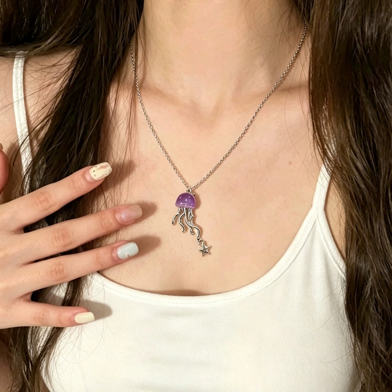 Cute Purple Jellyfish Ocean St - Layered Pendant Necklace Aesthetic ulasan dan harga