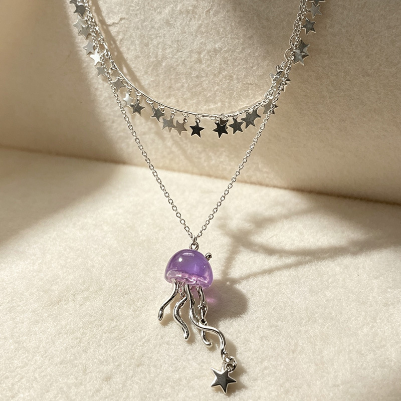 Cute Purple Jellyfish Ocean St - Layered Pendant Necklace Aesthetic ulasan dan harga