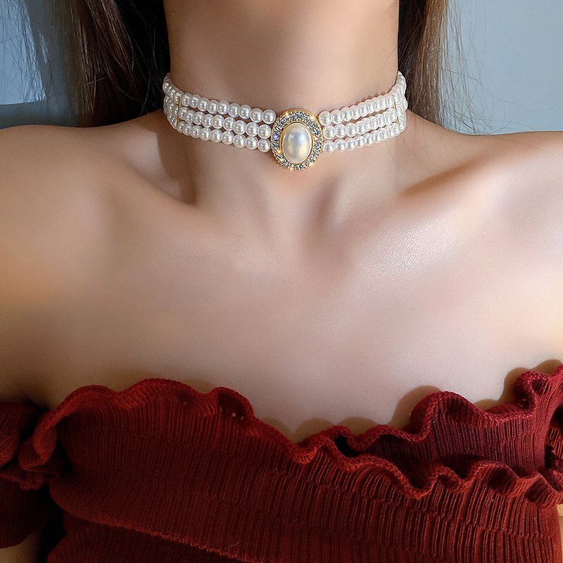 Luxury Vintage Three-layer Imi - Pearl Choker Necklace Vintage ulasan dan harga
