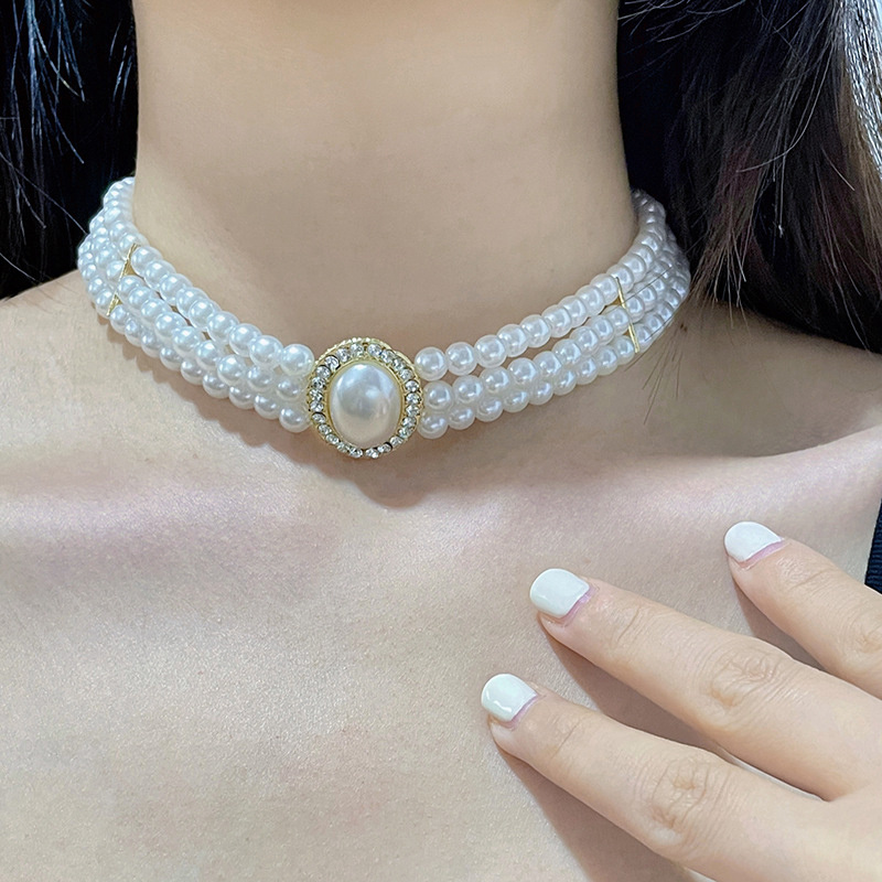 Luxury Vintage Three-layer Imi - Pearl Choker Necklace Vintage ulasan dan harga