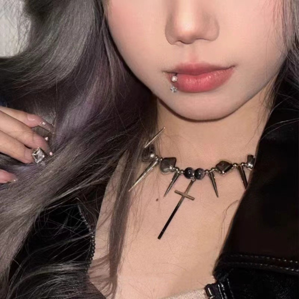 Y2k Subculture Spike Cross Riv - Goth Punk Spike Choker ulasan dan harga