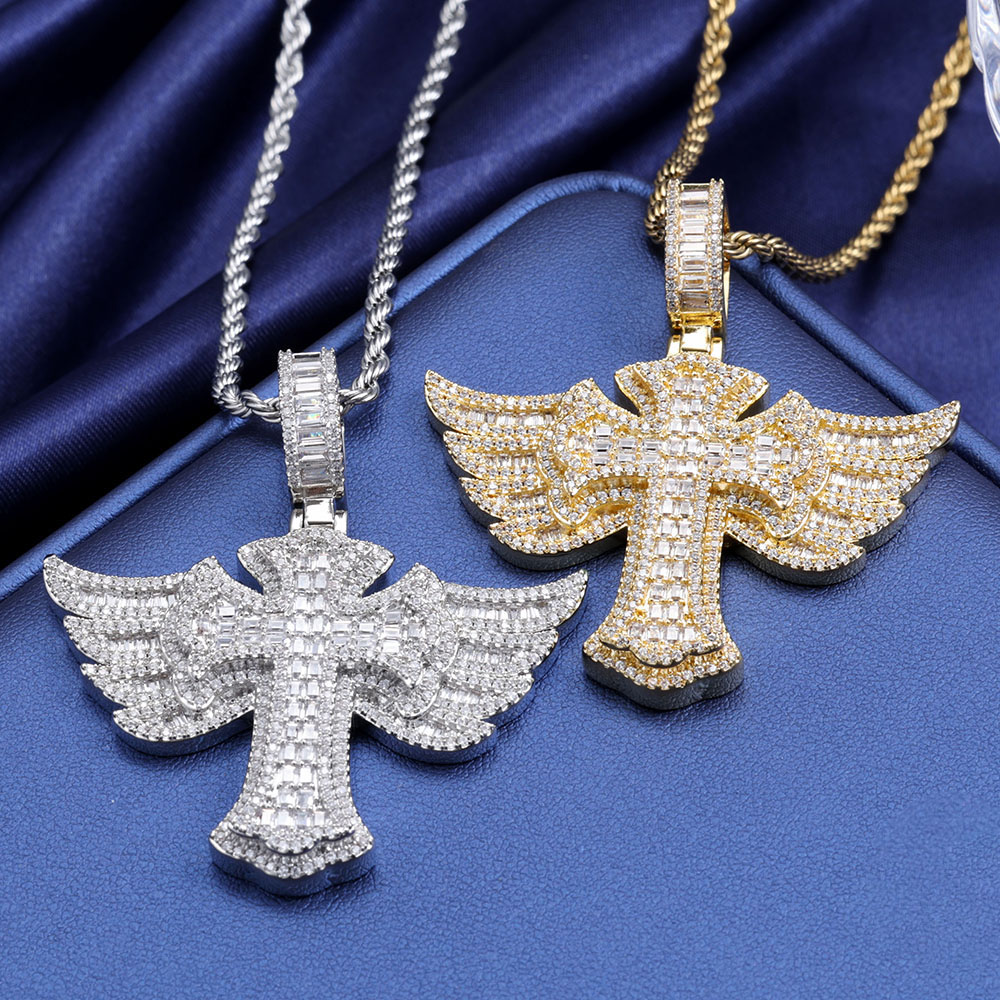 Hip Hop Full Diamond 18k gold  - Cross Pendant Necklace Gold ulasan dan harga