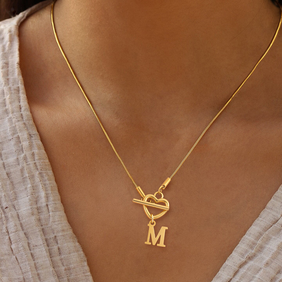 Fashion A-Z Initial Heart Pend - Initial Letter Necklace 18K Gold ulasan dan harga