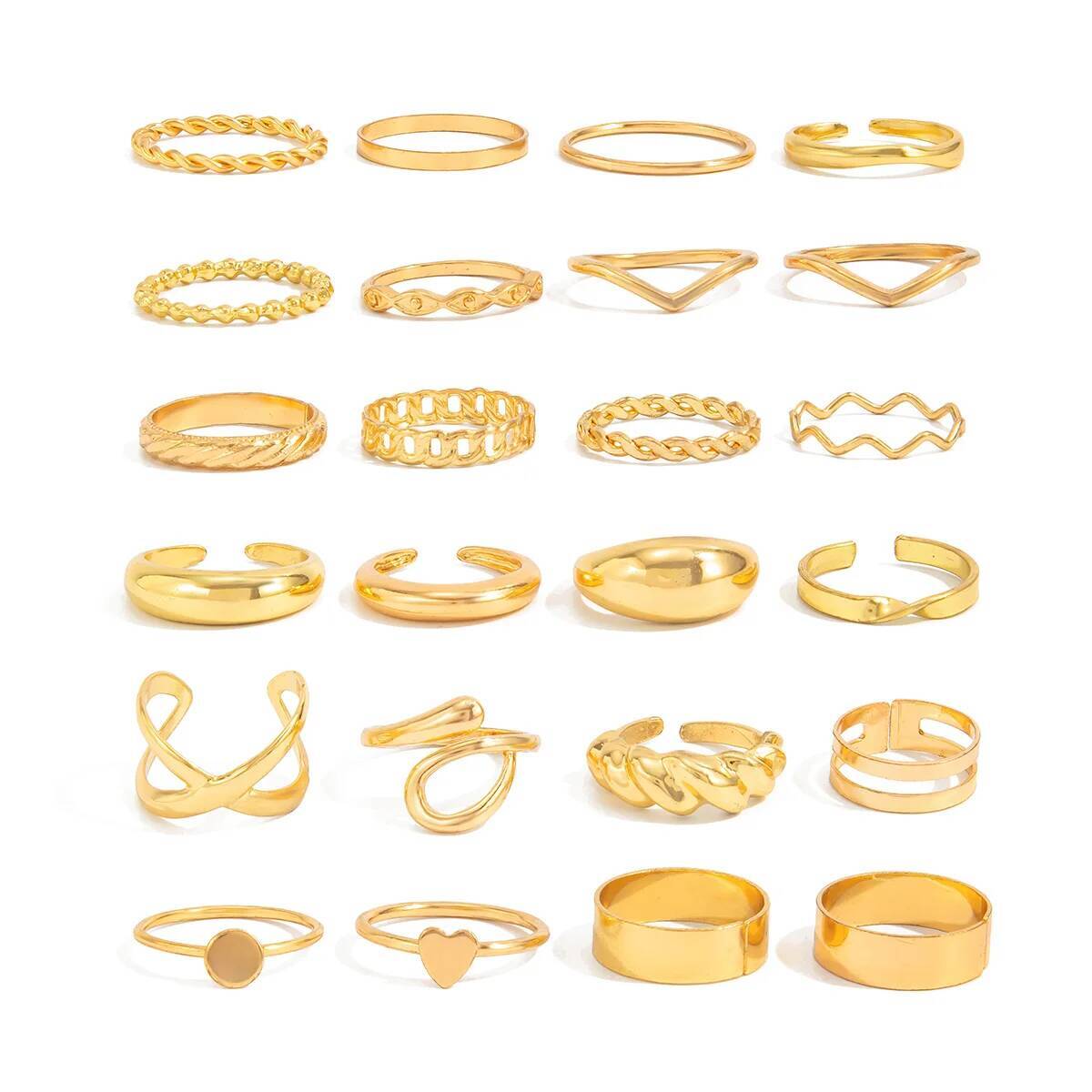 SHIXIN 24Pcs/Set Trendy Irregu - Vintage Punk Knuckle Rings Set ulasan dan harga