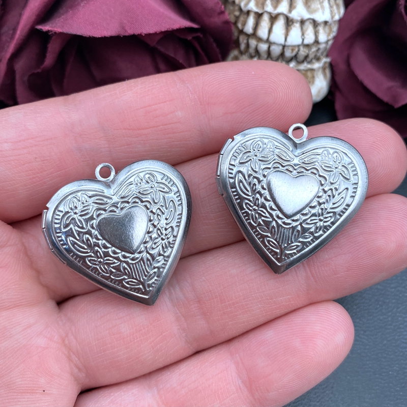 2pcs Stainless Steel Heart Box - Heart Locket Necklace Photo ulasan dan harga